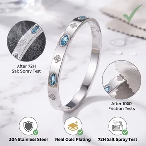 Edelstahl Armreif Für Damen Mode Vierblättriges Kleeblatt Böses Auge Strass Eingelegt Gold Silber Plattiert Schmuck Geschenk