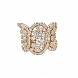 Luxurious Geometric Distorted Oval Open Ring Palace Style Copper Zirconia Inlaid Adjustable Finger Ring Fashion Jewelry For Women