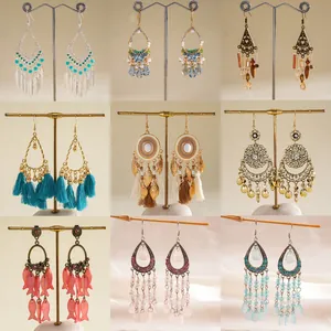 Boucles d'Oreilles Pendantes à Gland Géométrique Ovale en Résine Nouveau Style Chinois pour Femmes Vintage Alliage Strass Perle