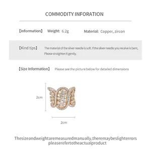 Detailed dimension of the luxury zircon twisted oval ring in copper material