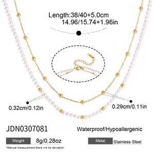 Detailed size guide for the double-layered stainless steel pearl necklace