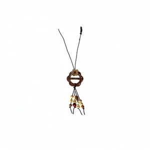 Retro ethnic style long sweater necklace featuring handcrafted wooden flower pendant beads