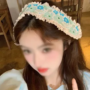 Sweet Floral Knit Hair Grips Fringe Stickers For Women Mori Style Lace Edge Magic Tape Hairband Bangs Pad Accessories