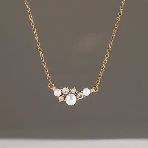 Collar de Pendiente de Perla de Lujo de Acero Inoxidable Chapado en Oro con Strass Zirconia Collares para Mujer Joyería Regalo