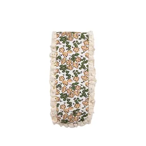Sweet floral fabric hair fringe sticker with elegant lace edges on a clean white background
