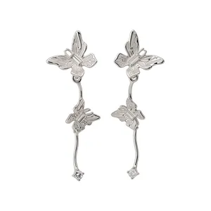 Luxe Legering Vlinder Kwastje Oorbellen Met Zilveren Oorsteker Goud Zilver Strass Hangoorbellen Voor Dames Sieraden