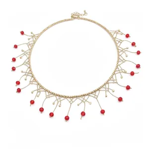 Elegant Copper Hollow Lace Choker Necklace For Women Vintage Geometric Tassel Rhinestone Neck Jewelry For Party Daily Wear