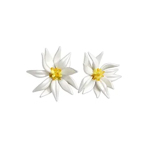 Boucles d'Oreilles Clous en Résine Blanche Fleur Douce Avec Tige en Argent Cristal Citrine Jaune Boucles d'Oreilles Florales Pour Femme Bijoux d'Été