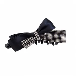 Pince à Cheveux Nœud en Strass Élégante Pince Banane en Tissu Satiné pour Femme Support Queue de Cheval Décontracté