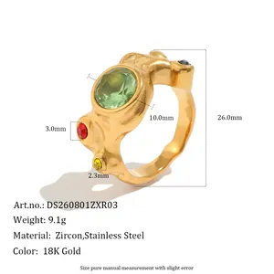 Dimensions détaillées de la bague plaquée or 18K avec zircons colorés sertis