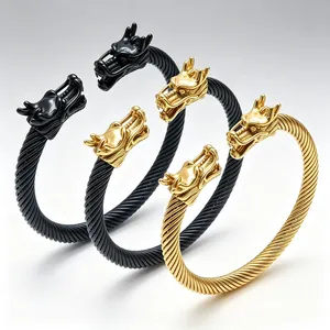 Titanstahl Doppeldrache Armreif Für Herren Hip Hop Gedrehtes Seil Manschettenarmband Chinesischer Stil Dominanter Handschmuck Geschenk