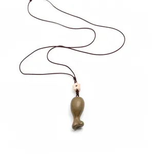 Handgemaakte Houten Vis Hanger Halsketting Vrouwen Vintage Gevlochten Touw Lange Trui Ketting Casual Sieraden