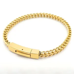 Premium gold stainless steel dragon bone Franco chain bracelet with secure square clasp