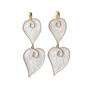 Western Mode Emailliert Herz Blatt Quaste Ohrstecker Mit Silber Ohrringpfosten Für Damen Weiß Gold Überzogener Schmuck