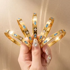 Stainless Steel Evil Eye Four-leaf Clover Bracelet For Women Gold Silver Plated Rhinestone Inlaid Lucky Fashion Jewelry Gift