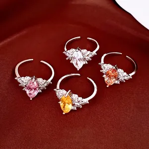 Zirconia Oval Open Ring Minimalist Adjustable Finger Ring For Women Light Luxury Copper Fashion Jewelry Hand Accessory