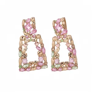 Exquisite Geometrische Quadratische Anhänger Ohrstecker Mit Silber Ohrringpfosten Legierung Strass Eingelegt Vintage Damen Schmuck