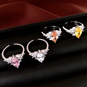 Elegant marquise-cut cubic zirconia adjustable open rings in various colors for women