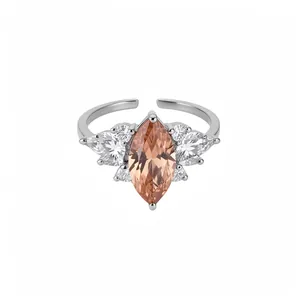 Zirconia Ovaal Open Ring Minimalistische Verstelbare Vingerring Voor Vrouwen Lichte Luxe Koper Mode Sieraden Hand Accessoire