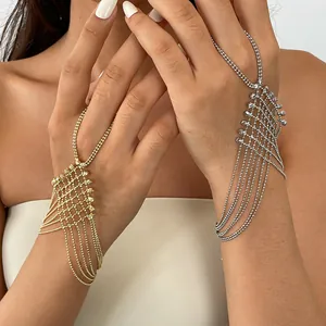 European American Style Hollow Geometric Tassel Hand Chain Bracelet Copper Electroplated Personal Hand Harness Ring-Linked Bracelet For Women