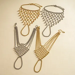 Detailed view of hollow geometric metal ring bracelets in gold and silver finishes