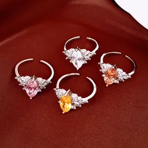 Gedetailleerd overzicht van elegante marquise zirkoon ringen in vier mooie kleuren.
