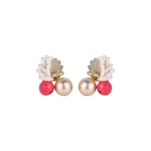 Süße Rosa Weiße Perlen Künstliche Perle Ohrstecker Mit 925 Sterling Silber Ohrstecker-Stift Für Damen Nischendesign Handgefertigter Schmuck