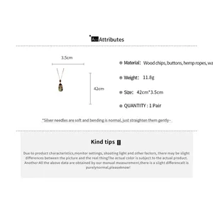Specifications for retro Chinese style wood geometric pendant necklace with dimensions