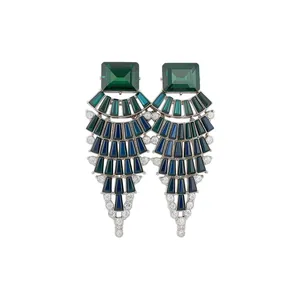 Vintage Luxury Alloy Fan Shaped Drop Earrings With 925 Sterling Silver Post Rhinestone Tiered Dangle Earrings For Women Jewelry