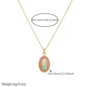 Detailed size measurements for vintage gold-plated enamel flower oval pendant necklace