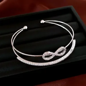 Double-layer open bangle with zircon infinity symbol for women