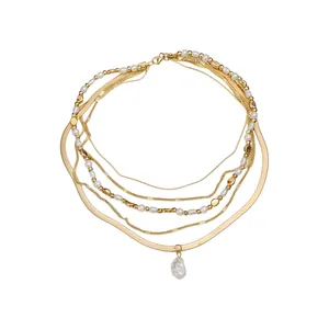 Französische Vintage Mehrschichtige Künstliche Perle Halskette Gold Silber Vergoldet Kupfer Barockperle Anhänger Halskette Damen