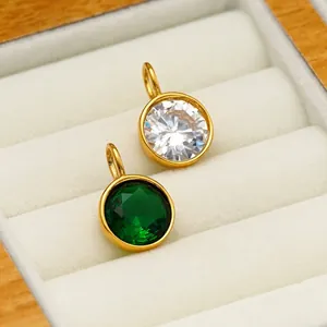 Pendentif Rond en Acier Inoxydable avec Zirconia Émeraude Diamant Blanc DIY Accessoire de Collier Bijoux Rétro Femme Cadeau