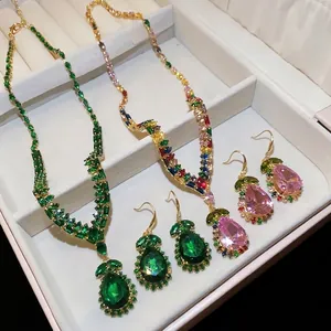 Vintage royal style jewelry set with zircon waterdrop pendants and earrings