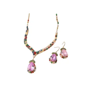 Vintage Palast-Stil Wassertropfen Zirkonia Anhänger Halskette Ohrringe Set Kupfer Eingelegt Schmuckset Für Damen Bankett