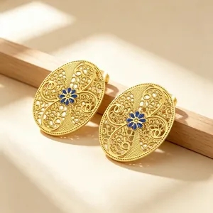 Vintage Hohl Filigran Edelstahl Oval Ohrstecker Emaille Glasur Blume Design Retro Schmuck Für Damen Hochzeit Party