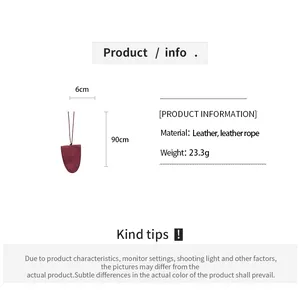 Gedetailleerde productspecificatie voor minimalistische leren ovale hanger ketting met maten