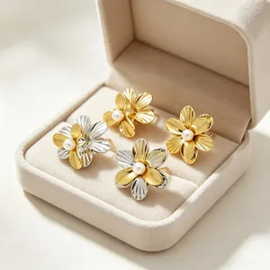 Vintage Edelstahl Blumen Ohrstecker 18K Vergoldet Künstliche Perlen Blütenblatt Ohrringe Chic Mode Schmuck Für Damen