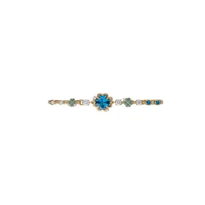 Elegant Ocean Blue Zirconia Flower Bracelet For Women Gold Silver Plated Copper Hand Chain Adjustable Jewelry Party Accessory Gift