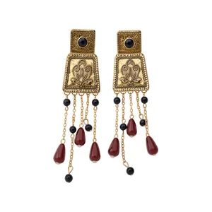 Vintage Palaststil Quadratische Quaste Ohrstecker Für Damen Retro Gold Galvanisierte Legierung Strass Tropfenohrringe Mit Silberstift