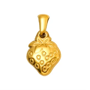 Gold-plated stainless steel strawberry pendant charm for DIY jewelry making accessories