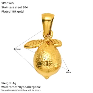 Close-up of 18k gold plated stainless steel lemon pendant with realistic texture