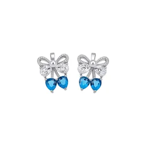 Elegant Bowknot Zirconia Stud Earrings With Silver Earring Post Fresh Heart Drop Pearl Earrings For Women Daily Jewelry