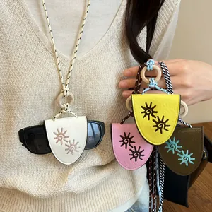 Handmade Leather Eyeglasses Holder Necklace Bohemian Sun Embroidery Woven Rope Long Sweater Chain Fashion Women Commuter Accessory