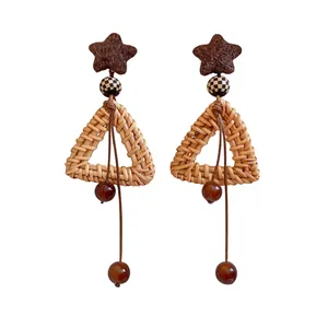 Orecchini a Bottone Retrò in Stile Nuovo Cinese con Frangia di Perline in Resina Perno in Argento Geometrici Marrone Caffè per Donna