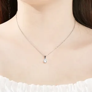 Elegant stainless steel necklace with a classic prong-set round cubic zirconia pendant