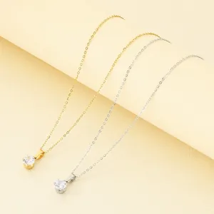 Classic claw set single zircon pendant necklace in gold and silver stainless steel