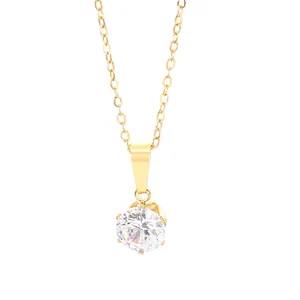 Minimalist gold stainless steel necklace with classic round solitaire pendant