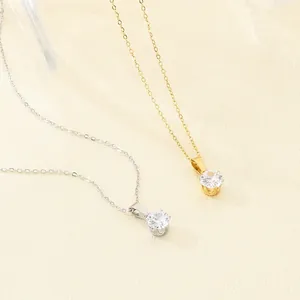 Elegant claw-set cubic zirconia necklaces with minimalist stainless steel chains in gold and silver