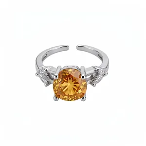 Rhombus Zirkonia Halskette Ohrringe Verstellbarer Offener Ring Kombination Trendige Kupfer Schmuck Zubehör Für Damen